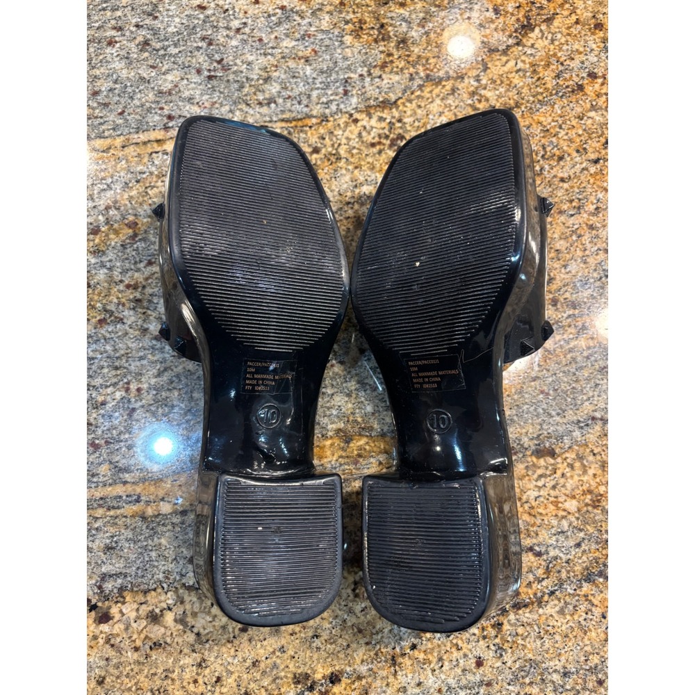 Madden Girl Black Studded Square‎ Toe Platform Slide Sandals Block Heels Size 10 - Picture 4 of 5